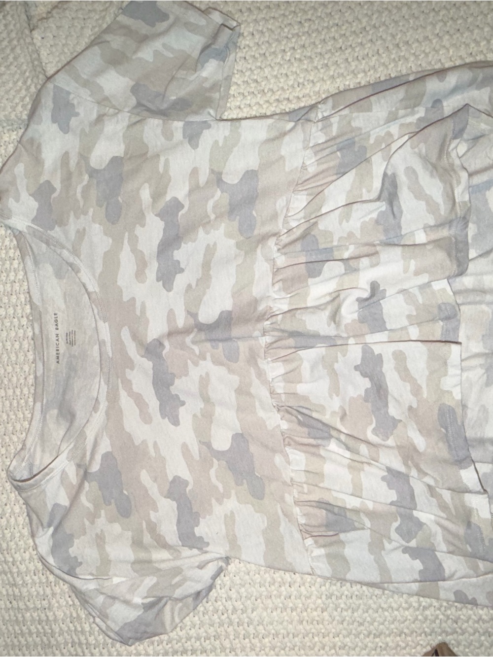 American Eagle Outfitters Beige and Gray Camouflage Peplum Top